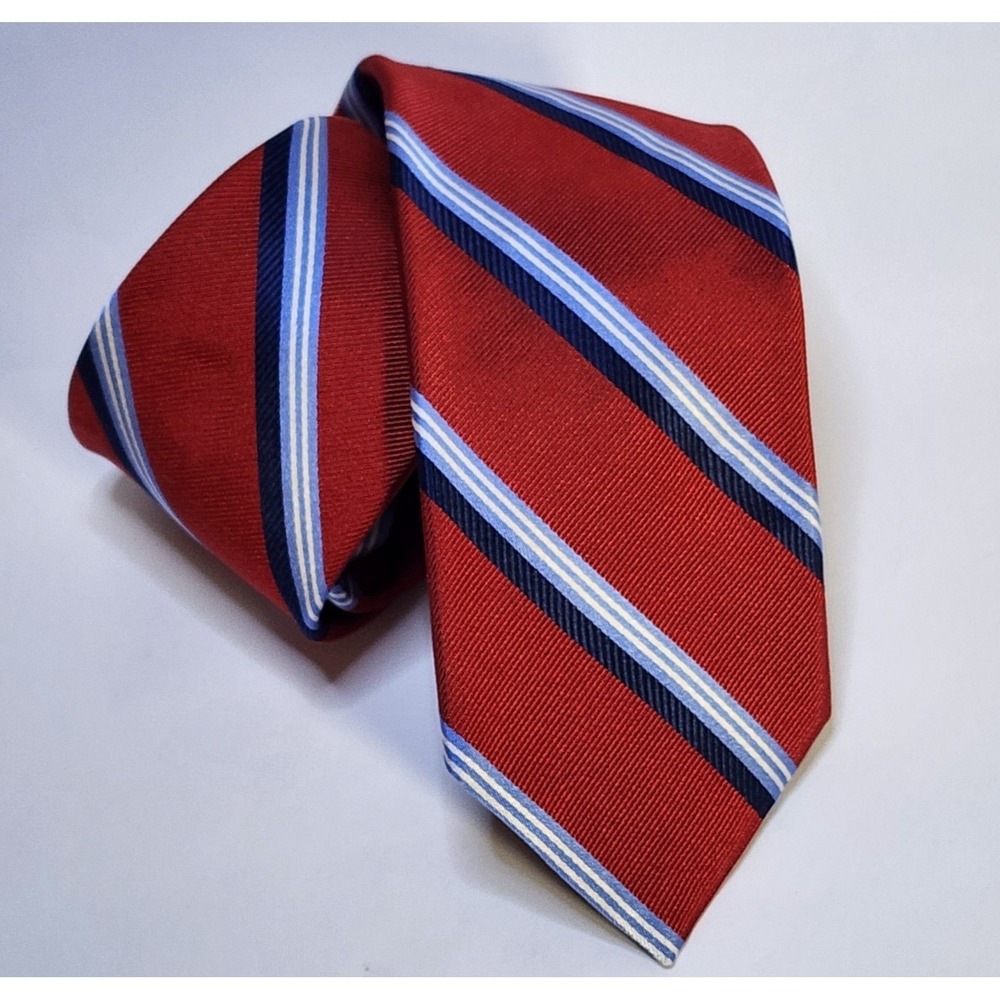 Breuer REPP Necktie Tie Silk Red Navy Striped 3" x 58"